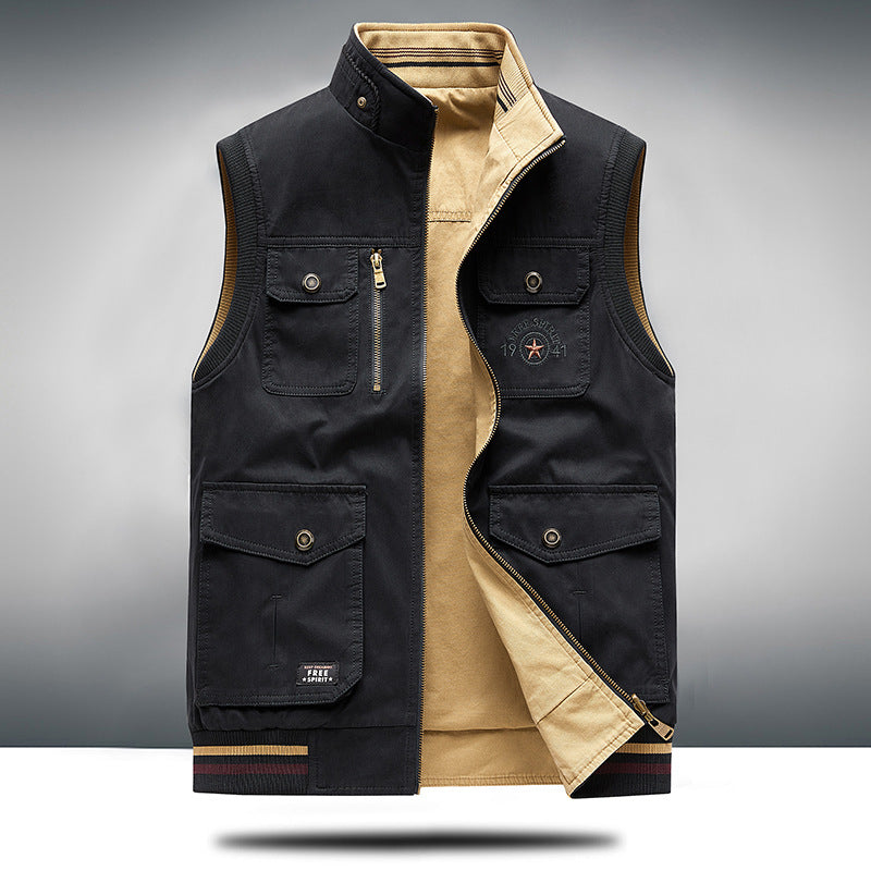 Ascend men's multi-pocket utility vest, a versatile khaki outerwear piece for everyday functionality.