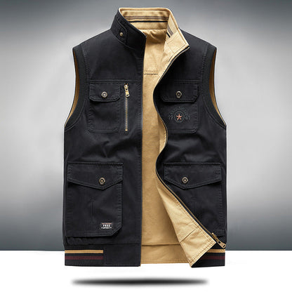 Ascend men's multi-pocket utility vest, a versatile khaki outerwear piece for everyday functionality.