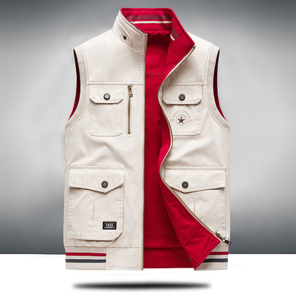 Durable men's Ascend multi-pocket utility vest in khaki, great for outdoor use & streetwear style.