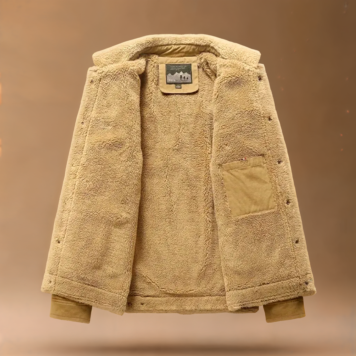 Navy blue men's sherpa-lined trucker jacket, stylish cotton blend for cold weather.