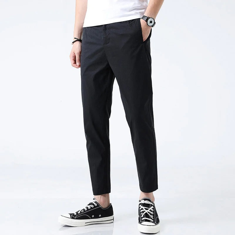 Olive green men's straight fit stretch chinos, soft cotton for comfortable, everyday casual wear.