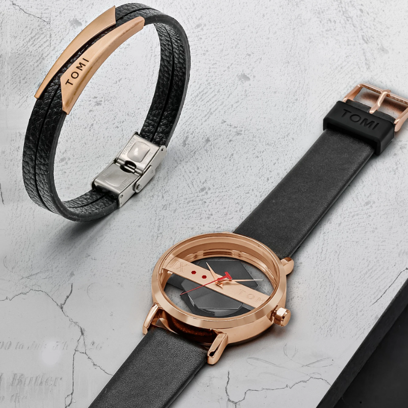 Men's steel Kinetic Orbit Watch, a modern timepiece with an eye-catching unique dial and comfortable leather strap.