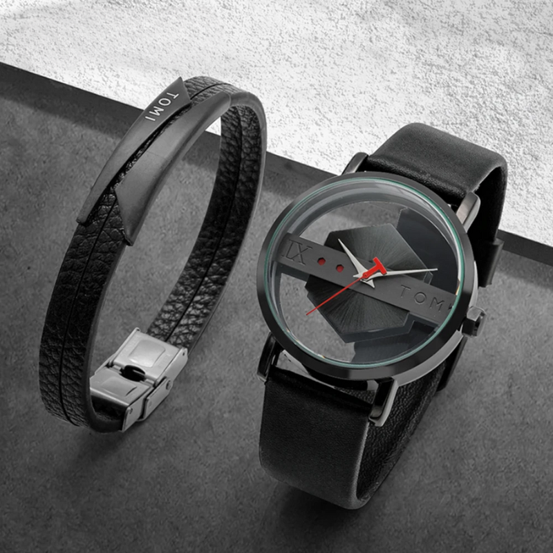 Men's luxury Kinetic Orbit Watch for a modern look, with a durable leather strap and unique design.