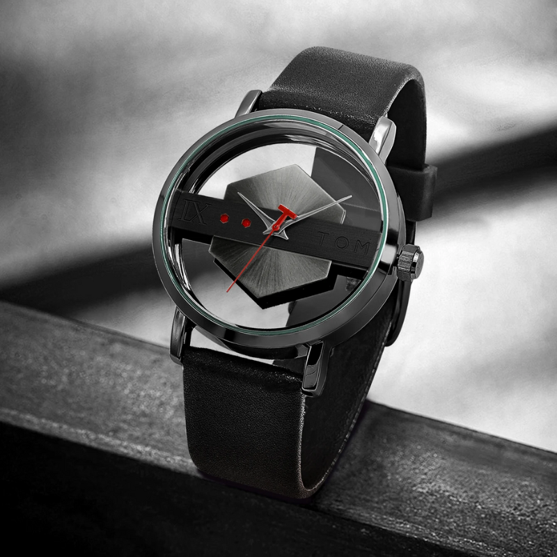 Stylish men's Kinetic Orbit Watch with an innovative dial, paired with a classic genuine leather strap.