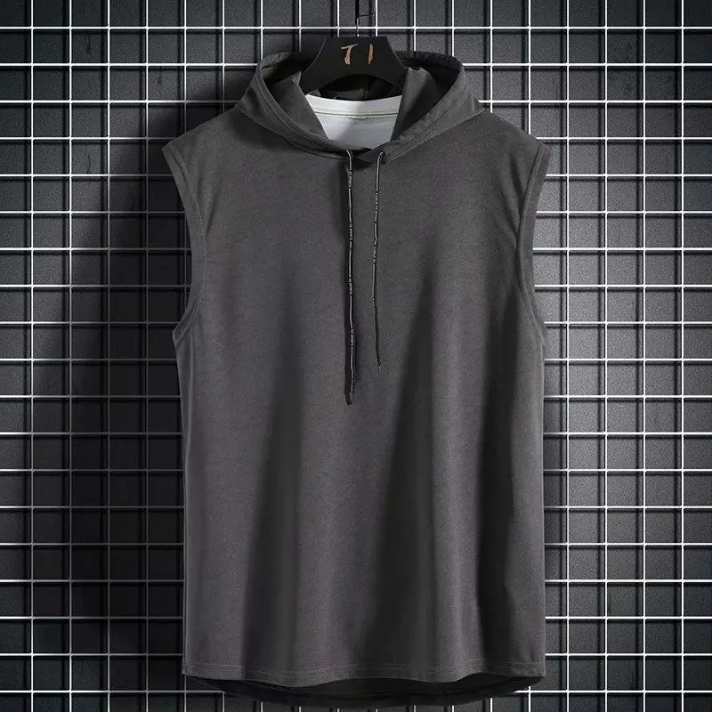 Men's comfortable sleeveless hoodie. Breathable, lightweight gym wear & workout top, ideal for all-day athletic performance.