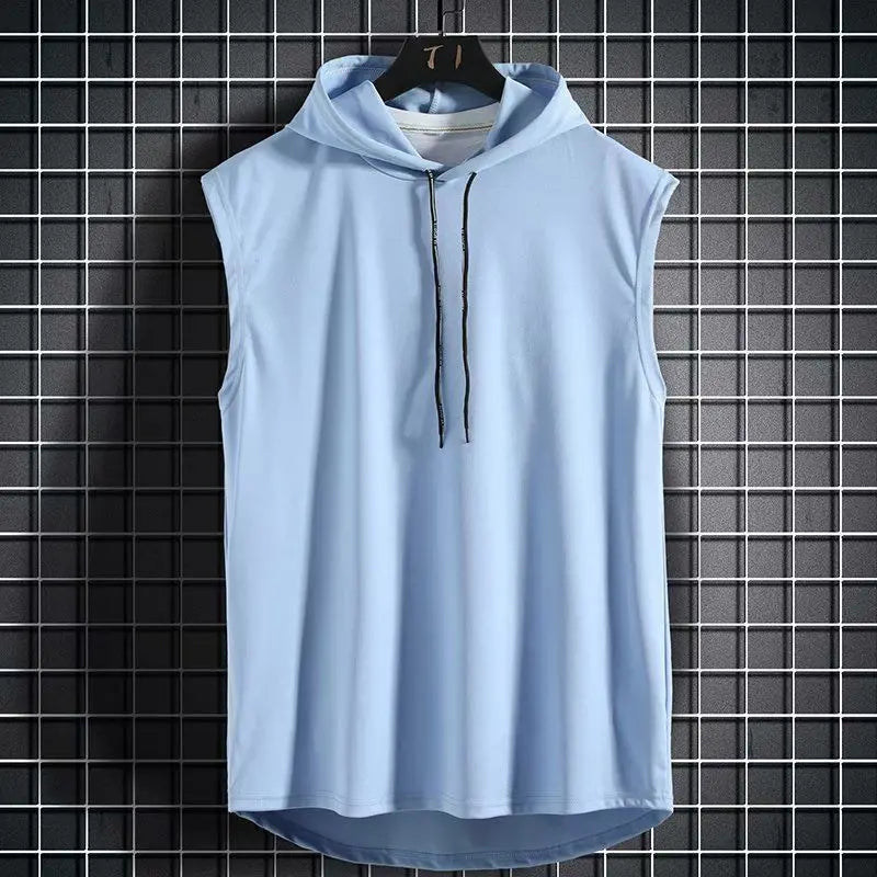 Men's Kinetic hooded vest. Performance sleeveless hoodie for workouts, gym, and versatile casual style. Freedom of movement.