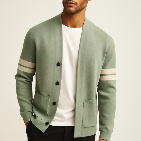 Men's knit cardigan, a casual layer offering effortless style and modern comfort fashion.