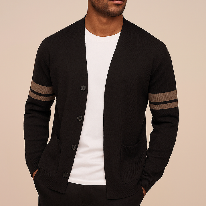 Lightweight men's knitwear cardigan, perfect for versatile everyday wear and layering.