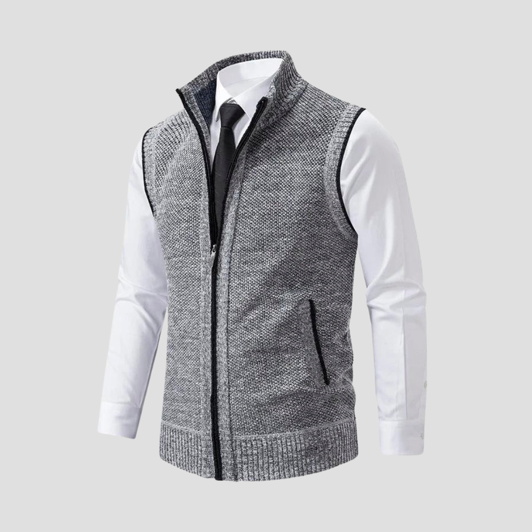 Classic men's knitted zip vest, comfortable and timeless design for modern fashion.