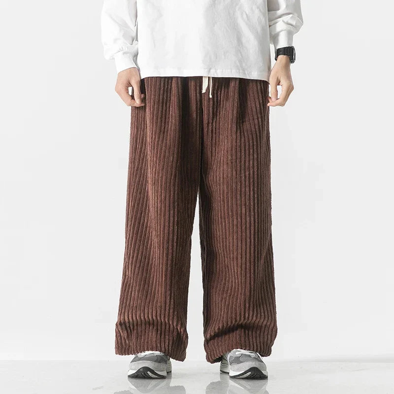 Kyoto-inspired men's straight-leg pants, relaxed fit, designed for comfortable and stylish everyday wear.