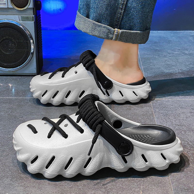 Everyday casual mens clogs, laced for a unique fit, offering lightweight and breathable comfort.