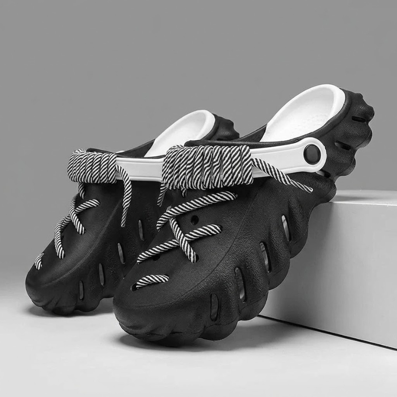 Outdoor mens laced clogs, water-friendly & comfortable, perfect for adventurous activities.