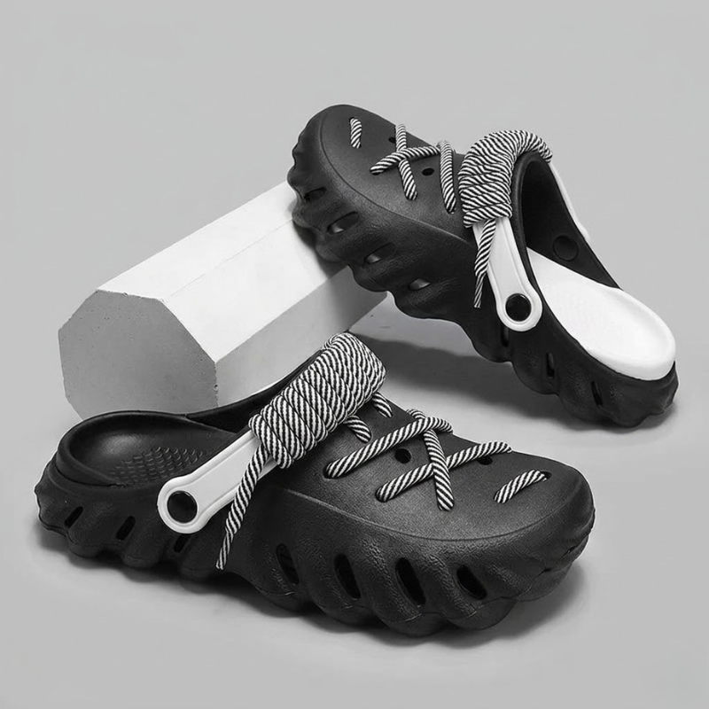 Versatile mens slip-on clogs with laces, combining breathable design with ultimate comfort.
