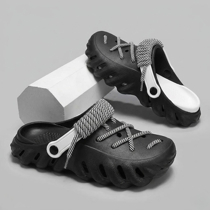 Versatile mens slip-on clogs with laces, combining breathable design with ultimate comfort.