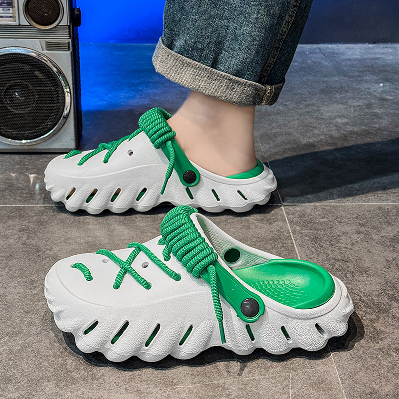 Water-friendly mens laced clogs, lightweight and breathable, ideal for casual and outdoor use.