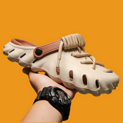 Custom fit mens clogs with laces, breathable, lightweight, and water-friendly for comfort.