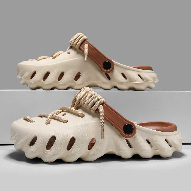 Versatile men's slip-on clogs with adjustable laces, ideal for casual and outdoor wear.