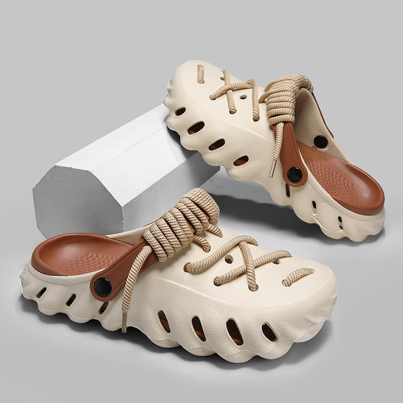 Comfortable mens clogs featuring a unique laced design, perfect for everyday casual style.