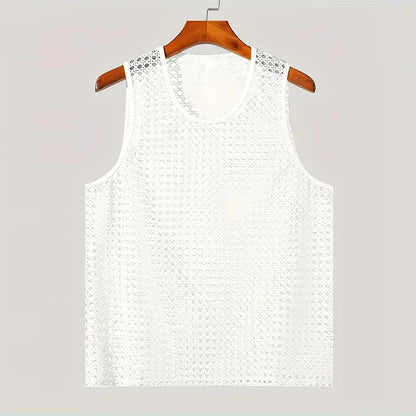 Stylish men's Laguna Aero-Mesh tank top, modern fit, sleeveless, perfect for breathable summer comfort.