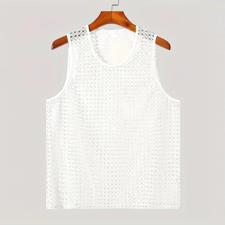 Stylish men's Laguna Aero-Mesh tank top, modern fit, sleeveless, perfect for breathable summer comfort.