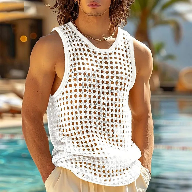 Breathable men's aero mesh tank top, Laguna design, perfect for summer activities and casual style.