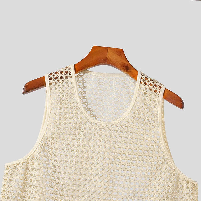 Men's breathable aero mesh tank top, Laguna style, perfect for workouts, beach, or casual summer wear.