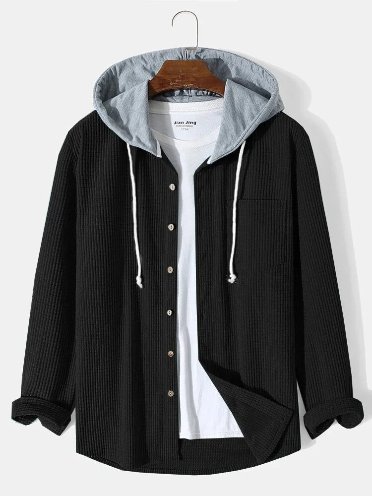 Men's comfortable knit hoodie shirt. Long-sleeve casual knitwear, perfect for a relaxed everyday style.