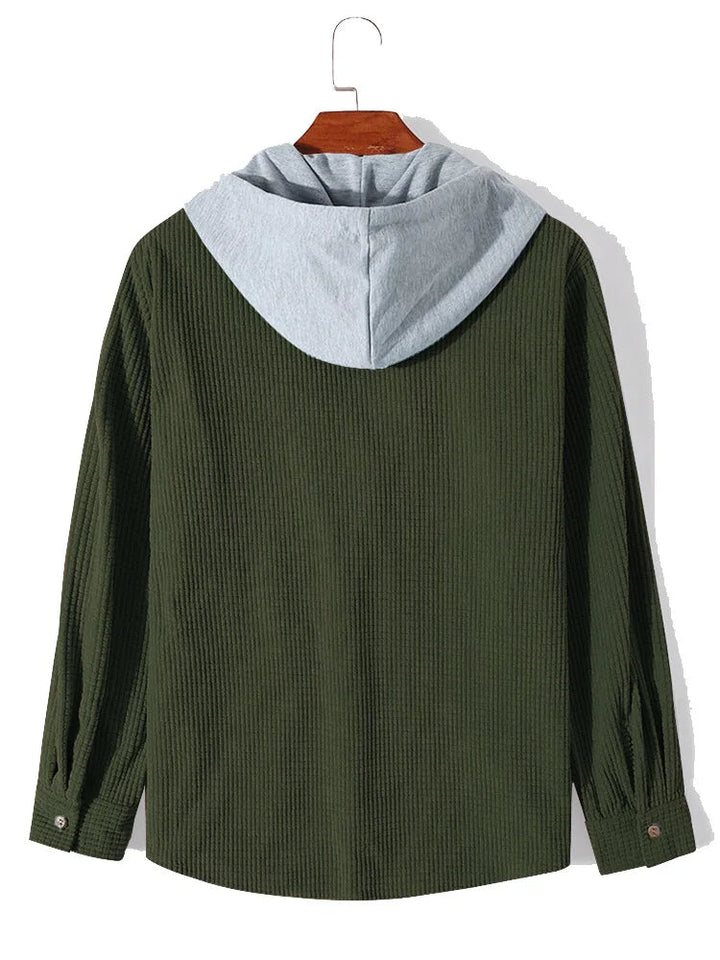 Everyday men's casual knit hoodie shirt. Soft long-sleeve button-up top, comfortable and stylish knitwear.