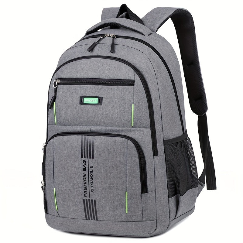Men's large capacity travel backpack in gray, featuring multiple compartments for organization.
