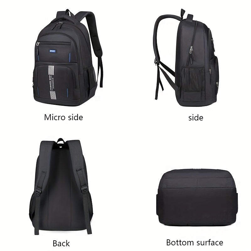 Stylish men's blue backpack, large capacity ideal for daily use, school, and short trips.
