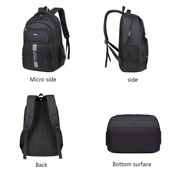 Stylish men's blue backpack, large capacity ideal for daily use, school, and short trips.