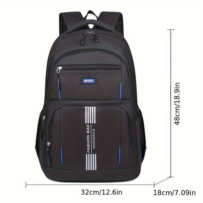 Man wearing a men's large capacity travel backpack in gray, ready for daily adventures.