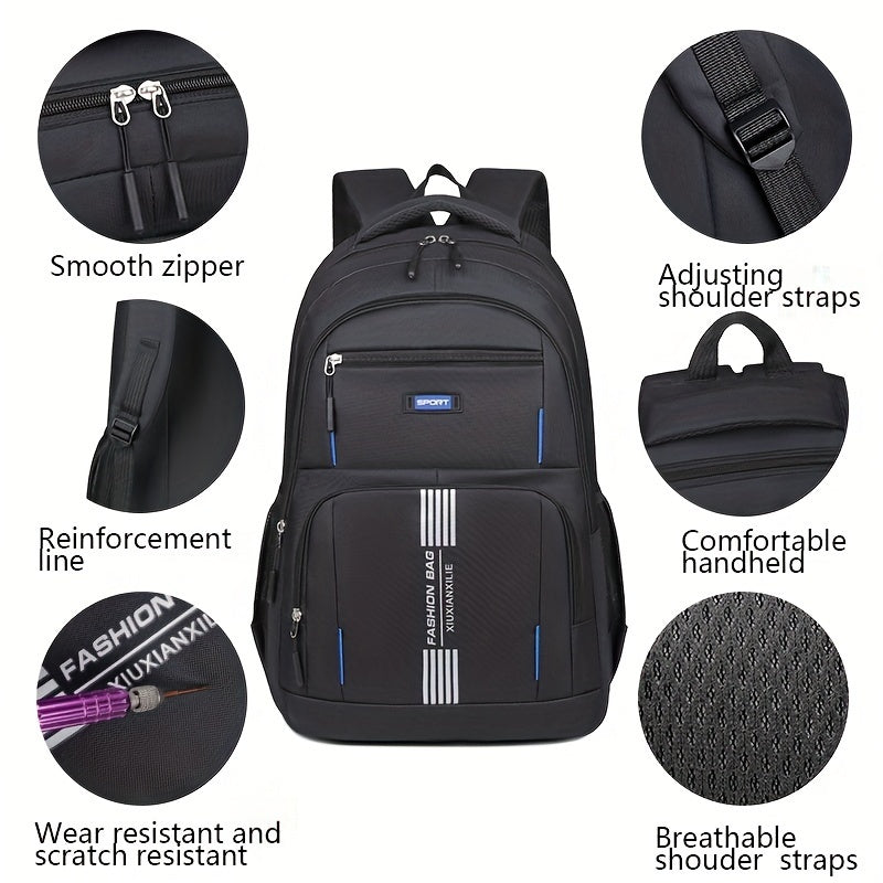 Men's black large capacity travel backpack, durable and versatile for all daily journeys.