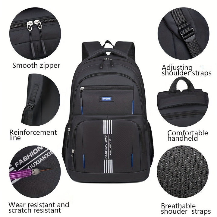 Men's black large capacity travel backpack, durable and versatile for all daily journeys.