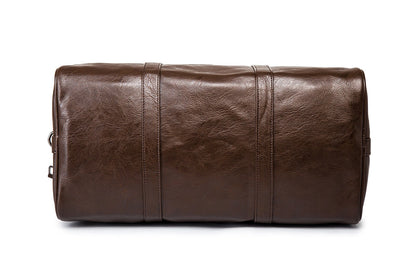 Men's leather weekend duffel bag, lightweight and durable for short trips as carry-on.