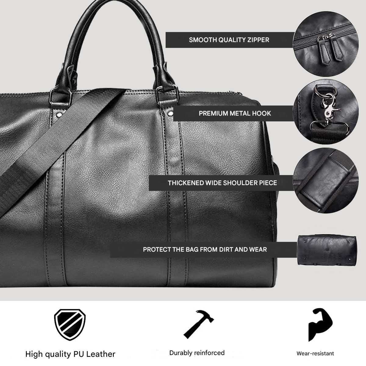 Durable brown leather duffel bag for men, perfect carry-on luggage for travel.