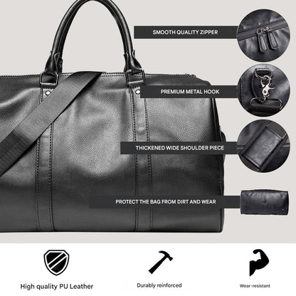 Durable brown leather duffel bag for men, perfect carry-on luggage for travel.