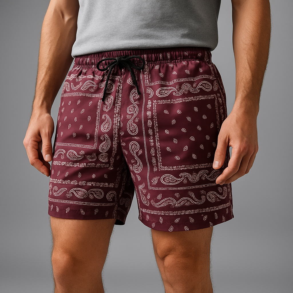 Men's Legends Paisley Retro Athletic Shorts. Comfy drawstring workout shorts with unique paisley print.