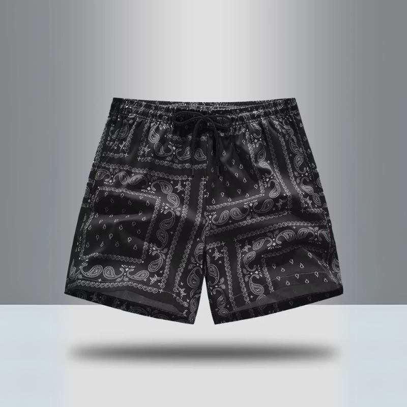 Men's activewear shorts: Legends Retro Paisley Athletic Shorts with an adjustable drawstring.