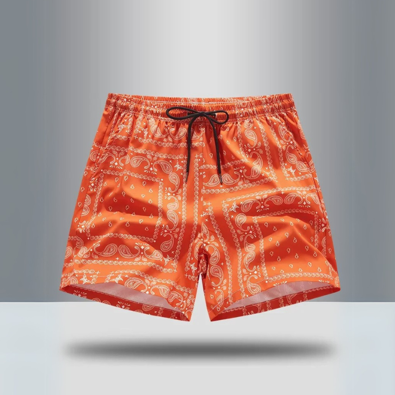 Legends men's retro paisley athletic shorts. Comfy drawstring design for activewear and streetwear.
