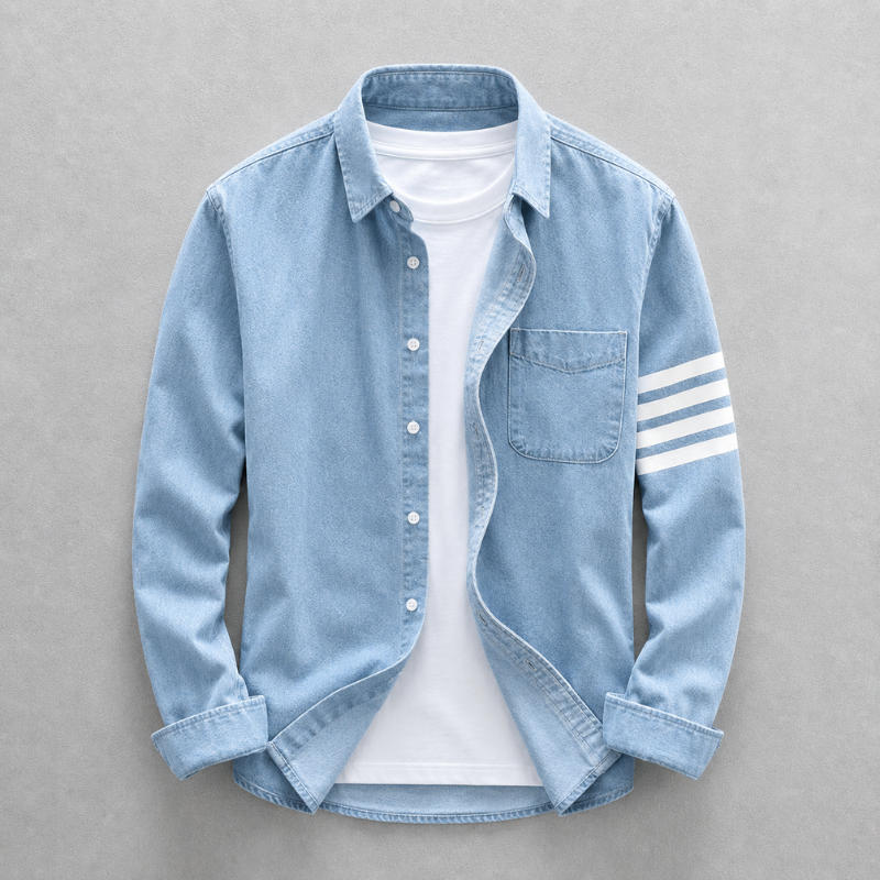 Men's light blue casual long sleeve button-up shirt, tailored fit for a smart casual and versatile everyday wear.