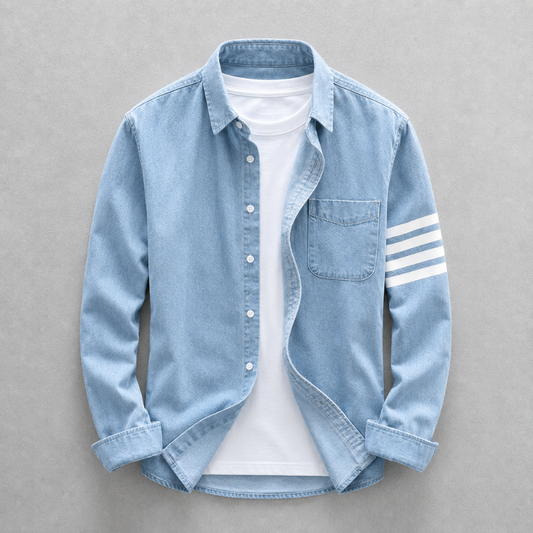 Men's light blue casual long sleeve button-up shirt, tailored fit for a smart casual and versatile everyday wear.