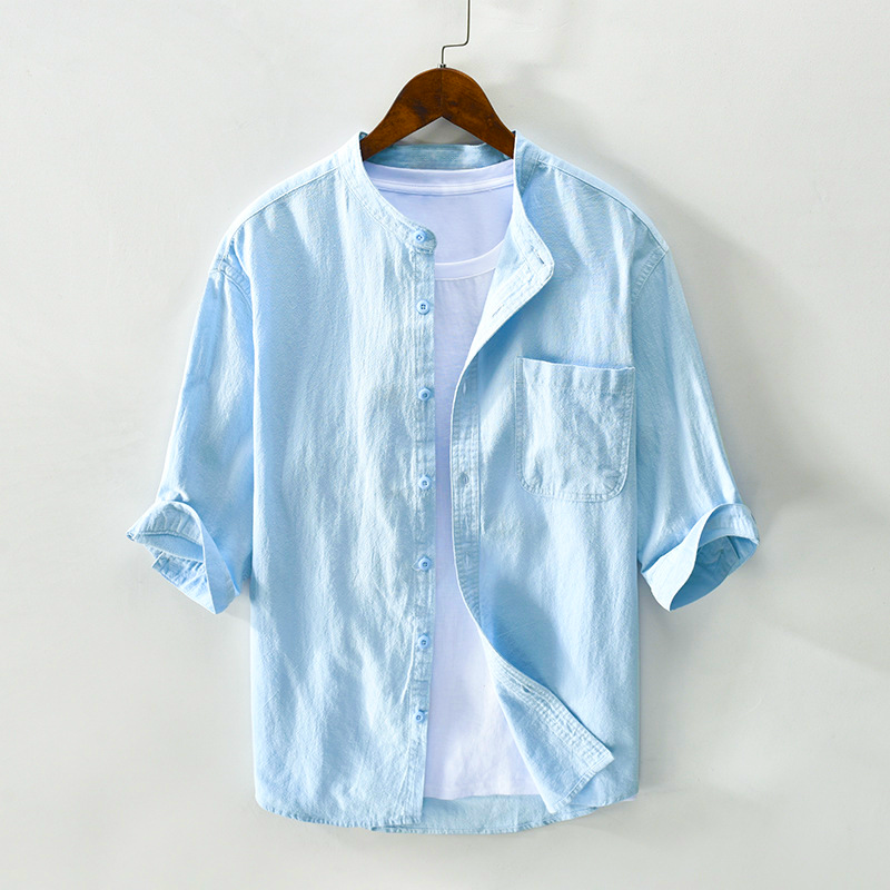 Men's light blue Sardinia Coastal Comfort Shirt, casual button-down for summer vacation & resort wear.