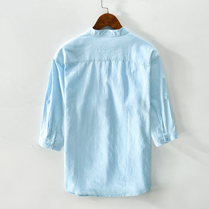 Relaxed fit men's dark blue Sardinia Coastal Comfort Shirt, perfect for casual summer & resort wear.