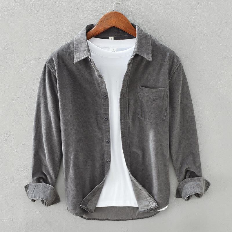 Men's light gray button-up casual shirt with a chest pocket, perfect for everyday wear and versatile styling.