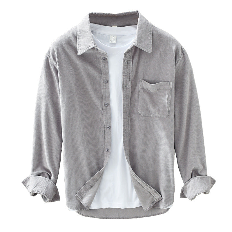 Classic light blue men's button-up shirt with long sleeves and a chest pocket, great for casual wear.