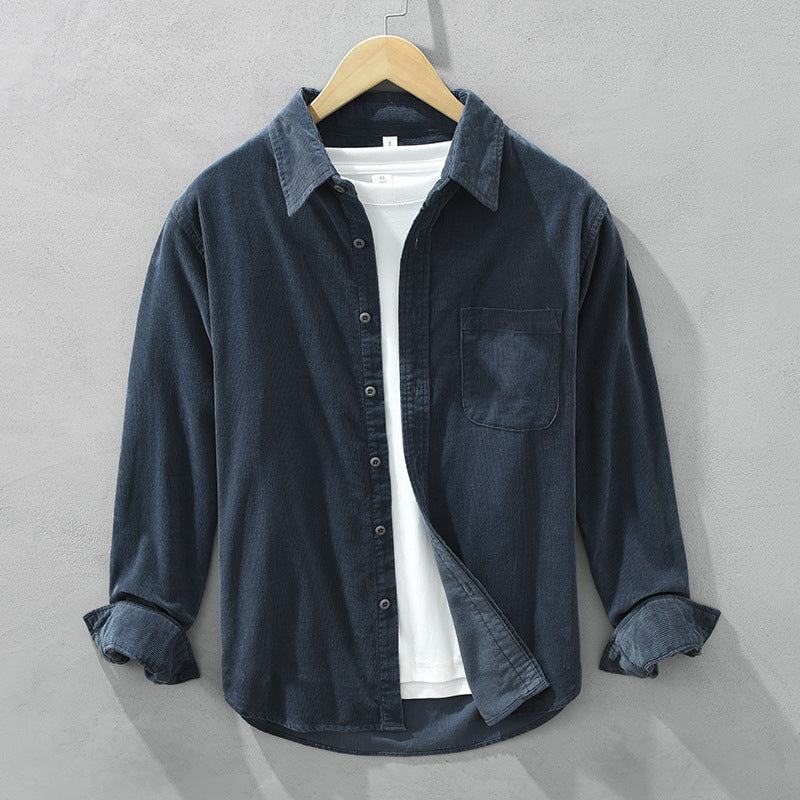 Everyday men's casual shirt in a stylish light gray, long-sleeve button-up design with a practical chest pocket.