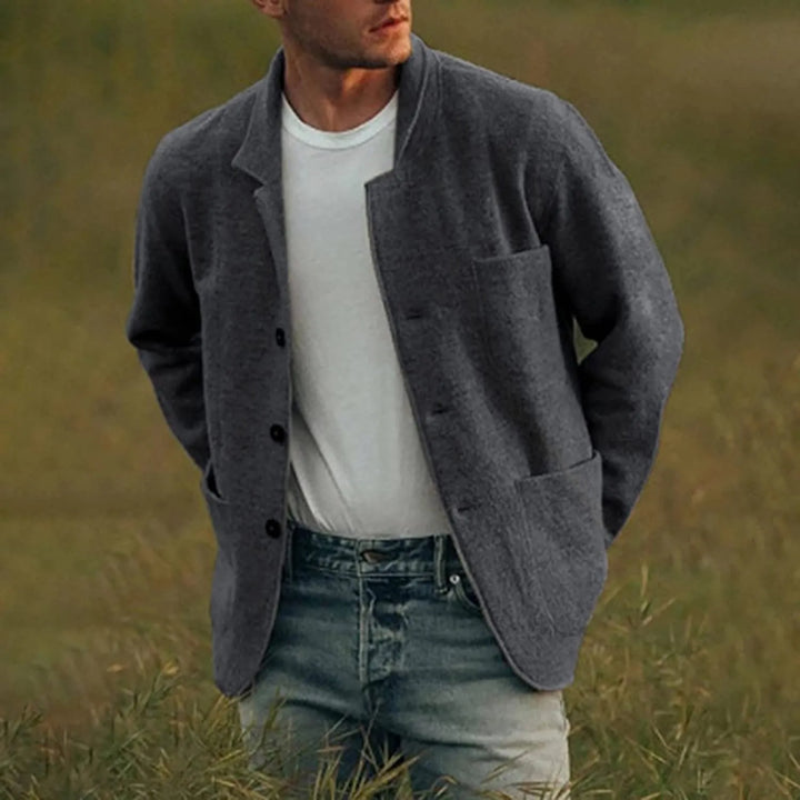 Front view of a versatile men's lightly structured blazer, ideal for business casual fashion.