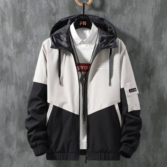 Back view of men's casual lightweight bomber cargo jacket showing pocket placement