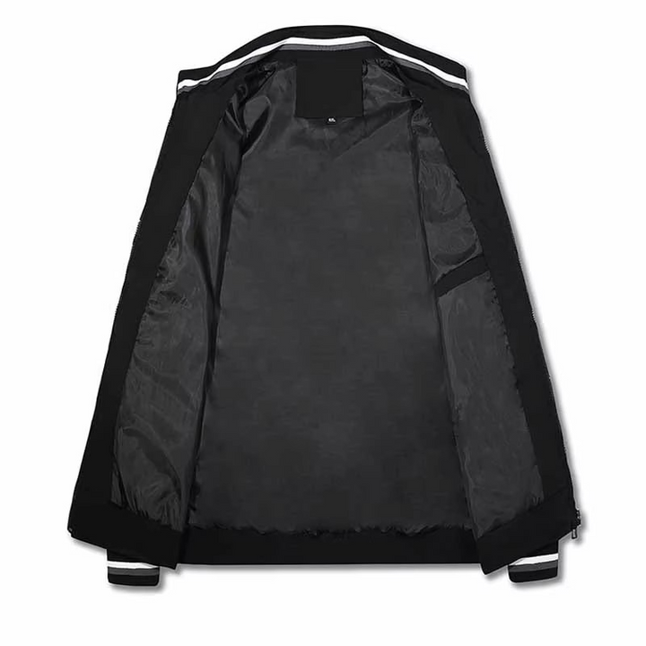 Stylish men's lightweight bomber jacket, featuring a full zipper front & mandarin collar. Ideal for everyday fashion.